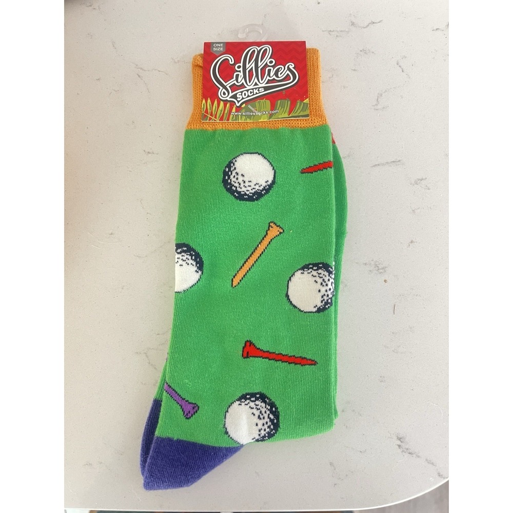 Sillies Socks Golf Crew Socks Green Golf Balls & Tees Medium Cushion fun socks
